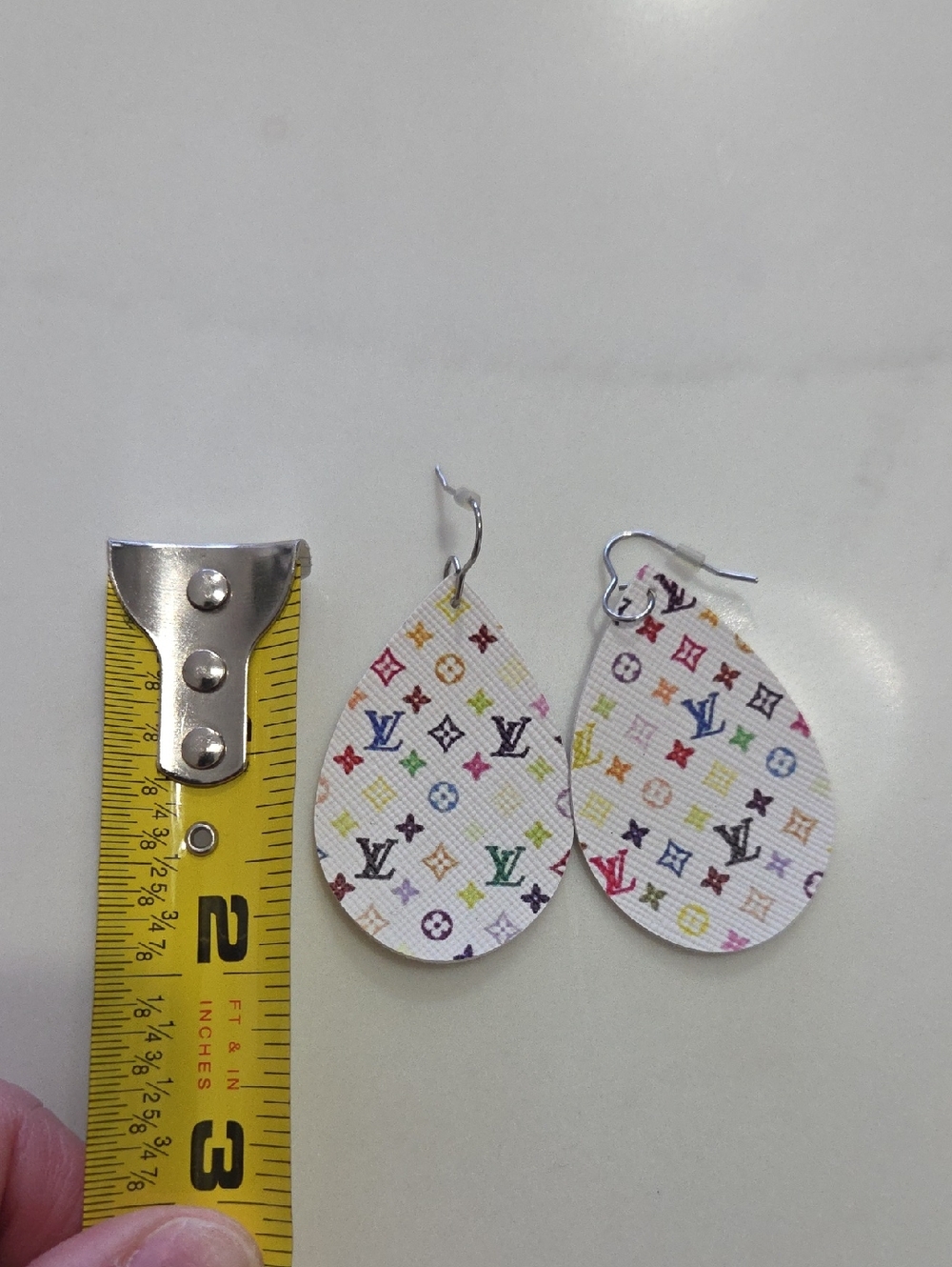 Multicolor Monogram Teardrop Earrings - White Background